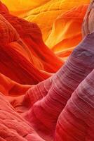 ai generato luminosa futuristico colori di il distrutto arenaria roccia nel il canyon. foto