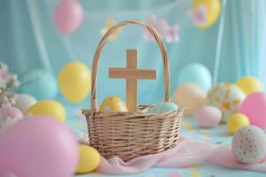 ai generato Gesù attraversare Pasqua cartello simbolo con Pasqua ornamenti Pasqua saluti foto
