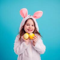 ai generato ragazza avendo divertimento con Pasqua uova per design Pasqua celebrazione inviare foto