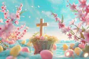 ai generato Gesù attraversare Pasqua cartello simbolo con Pasqua ornamenti Pasqua saluti foto