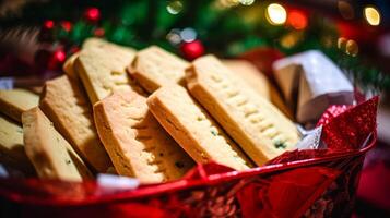 ai generato Natale biscotti, vacanza biscotto ricetta e casa cottura al forno, dolce dolce per accogliente inverno inglese nazione tè nel il villetta, fatti in casa cibo e cucinando foto