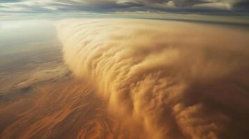 ai generato tempesta di sabbia furia, deserto dune sotto assedio foto