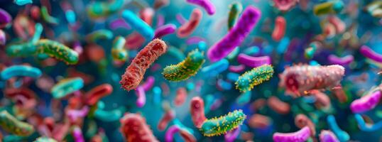 ai generato colorato microbi 3d rendere, scienza fondale foto
