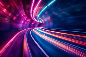 ai generato neon velocità tunnel lungo esposizione astratto foto