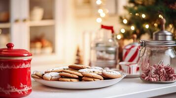 ai generato Natale cottura al forno, vacanze ricetta e casa cucinando, vacanza cuoce, ingredienti e preparazione nel inglese nazione Villetta cucina, fatti in casa cibo e ricettario foto