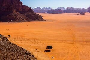 wadi Rum deserto nel Giordania. su il tramonto. panorama di bellissimo sabbia modello su il duna. deserto paesaggio nel Giordania. foto