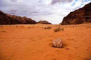 wadi Rum deserto nel Giordania. su il tramonto. panorama di bellissimo sabbia modello su il duna. deserto paesaggio nel Giordania. foto