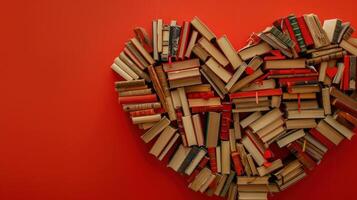 ai generato un' cuore formato a partire dal romanza romanzi, visualizzato contro un' vivido rosso sfondo. foto