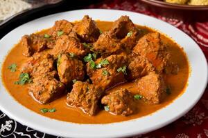 assaporare il squisito agnello o Manzo curry rendang, pronto per essere apprezzato su eid al-adha, cattura il essenza di celebrazione nel un' Perfetto foto, in mostra culinario padronanza e festivo indulgenza foto