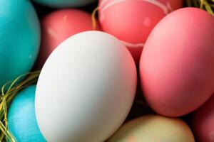 Pasqua diletto gozzovigliando nel il bellezza di bellissimo Pasqua uova, dove vivace tonalità danza su liscio conchiglie, la creazione di un' capriccioso caleidoscopio di la gioia, aspersione festivo rallegrare e colorato eleganza foto