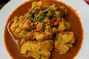 assaporare il squisito agnello o Manzo curry rendang, pronto per essere apprezzato su eid al-adha, cattura il essenza di celebrazione nel un' Perfetto foto, in mostra culinario padronanza e festivo indulgenza foto