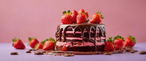 ai generato avvicinamento di delizioso cioccolato fragola torta isolato su bianca sfondo, compleanno, nozze, celebrazione, modello foto