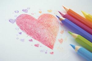 ai generato amore simbolo disegnato di mano con colorato matite foto