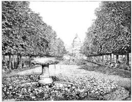 il pantheon visto a partire dal il lussemburgo giardini, Vintage ▾ incisione. foto