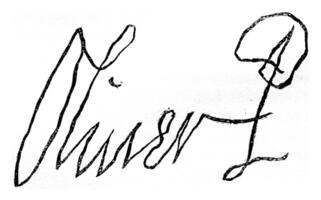 facsimile di il firma di oliver Cromwell, solo nel 1599, morto nel 1658, Vintage ▾ incisione. foto