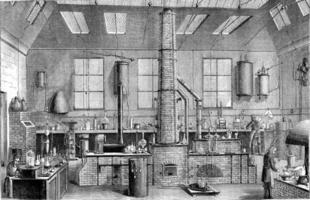 chimica laboratorio a il ecole normale nel Parigi, Vintage ▾ incisione. foto