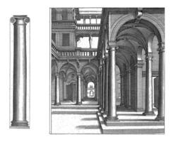 colonna di il ionico ordine e un' colonnato, hendrick hondius io, Vintage ▾ illustrazione. foto