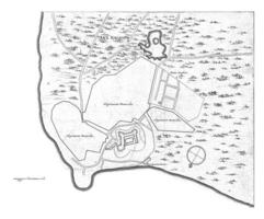 carta geografica mostrando forte nassau, 1636-1644, Vintage ▾ illustrazione. foto