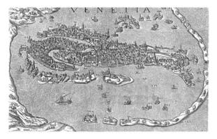 carta geografica di Venezia, anonimo, 1550 - 1649 carta geografica di Venezia con edifici nel rivolta, Vintage ▾ illustrazione. foto