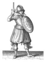 il esercizio con scudo e lancia, Adamo furgone breen, 1616 - 1618, Vintage ▾ illustrazione. foto
