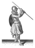 il esercizio con scudo e lancia, Adamo furgone breen, 1616 - 1618, Vintage ▾ illustrazione. foto