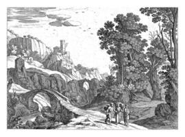 paesaggio con il cena a Emmaus, Willem furgone nieulandt ii, dopo Paolo brillante, 1594 - 1635 foto