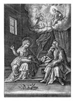 Maria racconta Giuseppe di il Annunciazione, theodoor galle possibilmente, 1581 - 1633 foto