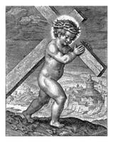 Cristo bambino trasporto il attraverso, hieronymus Wierix, 1563 - prima 1619 foto