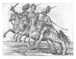 tre cavalieri con sollevato spade, svolta giusto foto