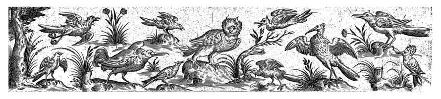 fregio con undici uccelli, a il sinistra fine è un' albero, hans liefrinck ii possibilmente, dopo hans collaert io, 1631 foto