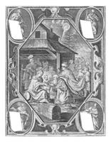 adorazione di il Cristo bambino di il tre magi, Jan-battista barba, dopo pietro de Jode, 1588 - 1648 foto
