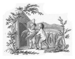 Due putti portare covoni di Mais per un' fienile, reinier vinkeles io, 1751 - 1816 foto