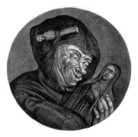 monaco con un' statua di Maria, Giacobbe Gola, dopo corniola Dusart, 1693 - 1700 foto