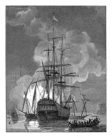 figure nel un' sloop vicino un' ardente nave, filippo Velijn, dopo johannes cristiano schotel, 1824 foto