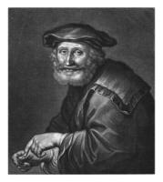 ridendo uomo con un' moneta nel il suo mano, Abramo bloteling, dopo corniola pietersz. bega, 1652 - 1690 foto