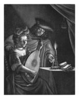 liuto giocatore e giovane uomo di lume di candela, pietro schenk io, 1670 - 1713 foto