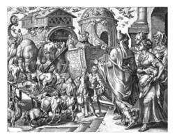Noè tavole il arca con il suo famiglia e il animali, corniola Corte, dopo maarten furgone Heemskerck, dopo c. 1559 - c. 1560 foto