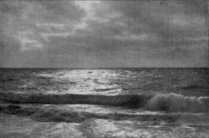 il oceano illuminato di il mattina sole, Vintage ▾ incisione. foto