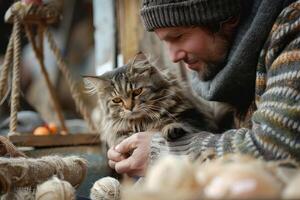 ai generato un' compassionevole animale domestico proprietario canali creatività in lavorazione fatti in casa giocattoli, incarnando un' amorevole cercare di sforzarsi. foto