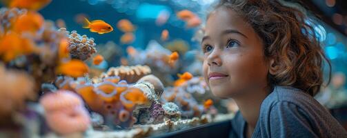 ai generato educativo evento su oceano preservazione, con interattivo mostre di marino vita e il urto di plastica sciupare. foto