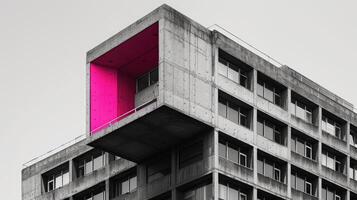 ai generato generativo ai, brutalismo stile calcestruzzo costruzione, rosa e grigio colori, nel il stile di neo-concretismo, mezzo secolo moderno esterno foto