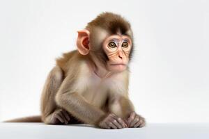 ai generato macaco scimmia su bianca sfondo foto