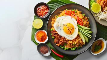 ai generato fritte riso o nasi goreng isolato su bianca sfondo foto