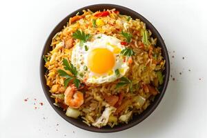 ai generato fritte riso o nasi goreng isolato su bianca sfondo foto