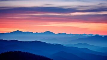 ai generato crepuscolo montagna gamma e vivido cielo paesaggio foto