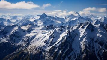 ai generato alta altitudine vista di stratificato montagne foto