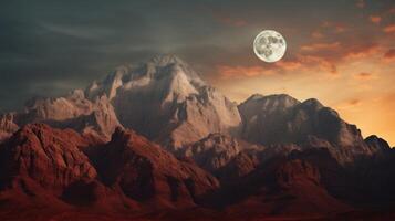 ai generato un' onirico scena di un' Alba lunare e montagne foto