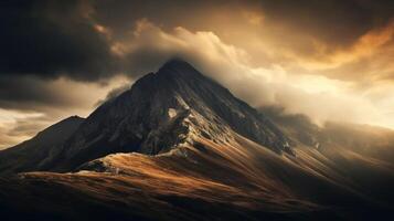 ai generato un' drammatico e sbalorditivo Visualizza di il montagne e il cielo foto