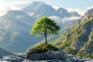 ai generato un' albero in piedi alto contro un' montagna.ai generativo foto