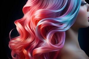 ai generato un' donna con bellissimo colorato ondulato capelli. generativo ai foto
